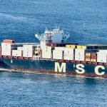 Container ship at sea off the coast of Chile