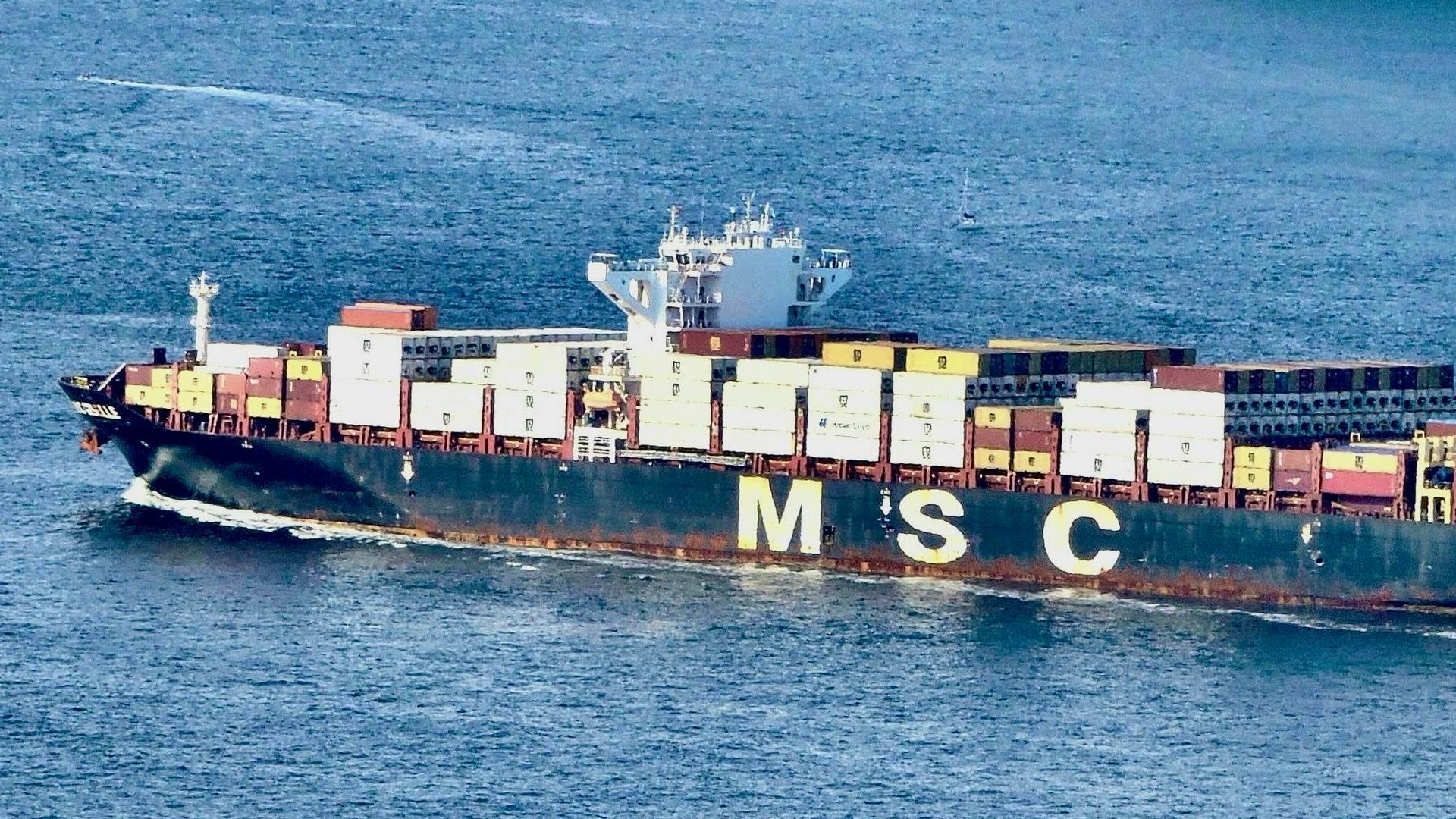 Container ship at sea off the coast of Chile